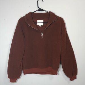 American Eagle, Rust Sherpa Half Zip Sweatshirt, XS